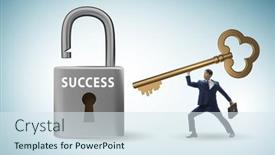  Presentation with success - PPT layouts having businessman-in-key-to-success and a sky blue colored foreground