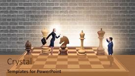  Presentation with chess board - Slide set enhanced with businessman in large chess board background and a coral colored foreground