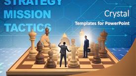  Presentation with chess board - PPT theme with businessman in large chess board in strategy concept background and a teal colored foreground