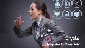  Presentation with taxes - Theme enhanced with businessman in late taxes payment background and a  colored foreground