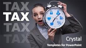  Presentation with taxes - PPT theme having businessman in late taxes payment background and a  colored foreground