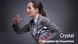  Presentation with taxes - Colorful slide set enhanced with businessman in late taxes payment backdrop and a dark gray colored foreground