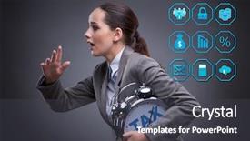  Presentation with taxes - Audience pleasing PPT theme consisting of businessman in late taxes payment backdrop and a  colored foreground
