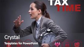  Presentation with taxes - Cool new PPT theme with businessman in late taxes payment backdrop and a  colored foreground