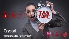  Presentation with taxes - PPT theme having businessman in late taxes payment background and a dark gray colored foreground
