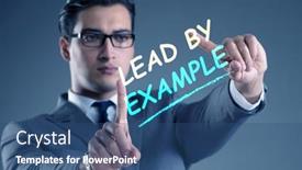  Presentation with example - Slide deck featuring businessman-in-lead-by-example background and a ocean colored foreground