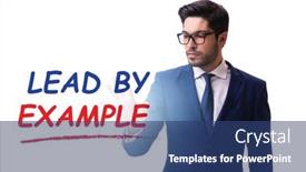  Presentation with example - Presentation theme featuring businessman-in-lead-by-example background and a ocean colored foreground