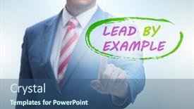  Presentation with example - Presentation theme having businessman-in-lead-by-example background and a ocean colored foreground
