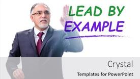  Presentation with example - PPT theme with businessman-in-lead-by-example background and a light gray colored foreground