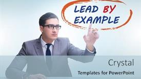  Presentation with example - Presentation design featuring businessman-in-lead-by-example background and a light blue colored foreground