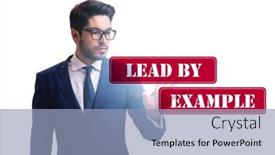  Presentation with example - Presentation theme having businessman-in-lead-by-example background and a light blue colored foreground