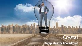  Presentation with tracks - Colorful slide set enhanced with businessman in light bulb backdrop and a coral colored foreground