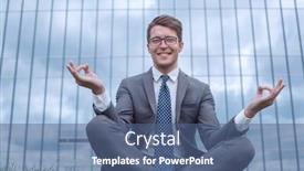  Presentation with front office - Slide deck featuring businessman in lotus pose sitting on grass in front of office building background and a ocean colored foreground