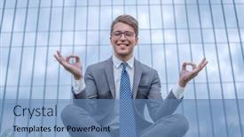  Presentation with front office - Cool new slides with businessman-in-lotus-pose-sitting backdrop and a teal colored foreground