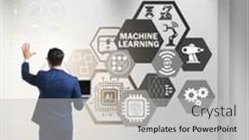  Presentation with machine learning - PPT theme featuring businessman-in-machine-learning-concept background and a light gray colored foreground