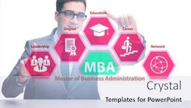  Presentation with administration - Audience pleasing presentation theme consisting of businessman-in-master-of-business backdrop and a sky blue colored foreground