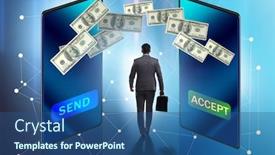  Presentation with money transfer - Theme with businessman-in-money-transfer-concept background and a ocean colored foreground