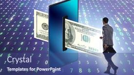  Presentation with money transfer - Cool new PPT theme with businessman-in-money-transfer-concept backdrop and a ocean colored foreground