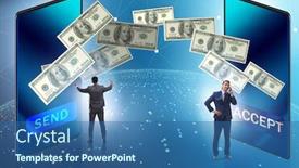  Presentation with money transfer - Presentation design enhanced with businessman-in-money-transfer-concept background and a ocean colored foreground