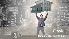  Presentation with mortgage - Amazing slide set having businessman in mortgage debt financing backdrop and a gray colored foreground