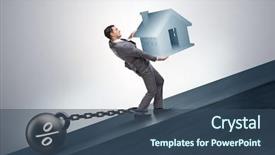  Presentation with financing - PPT theme featuring businessman in mortgage debt financing background and a  colored foreground
