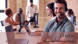  Presentation with cultural - Slide deck featuring businessman-in-multi-cultural-business background and a coral colored foreground