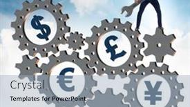  Presentation with currency financial concept macro - Theme featuring businessman-in-multiple-currencies-concept background and a light blue colored foreground