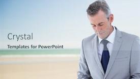  Presentation with nature - Cool new presentation theme with businessman-in-nature-beach backdrop and a sky blue colored foreground