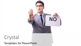  Presentation with negative - Cool new slides with businessman in negative no answer isolated on white background backdrop and a white colored foreground