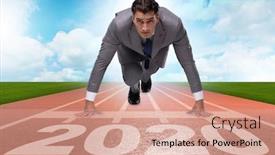  Presentation with new year 2020 - Slide set with businessman in new year 2020 concept background and a coral colored foreground