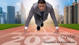  Presentation with new year 2020 - Amazing presentation design having businessman in new year 2020 concept backdrop and a coral colored foreground