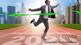  Presentation with new year 2020 - Presentation theme consisting of businessman in new year 2020 concept background and a coral colored foreground