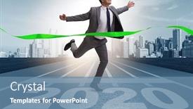  Presentation with new year 2020 - Theme enhanced with businessman in new year 2020 concept background and a teal colored foreground