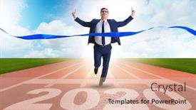  Presentation with new year 2020 - Colorful PPT theme enhanced with businessman in new year 2020 concept backdrop and a coral colored foreground