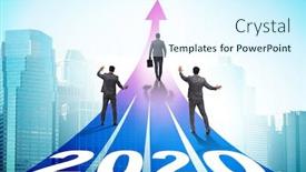  Presentation with new year 2020 - PPT theme featuring businessman-in-new-year-2020 background and a sky blue colored foreground
