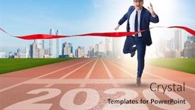  Presentation with new year 2020 - Audience pleasing slide deck consisting of businessman-in-new-year-2020 backdrop and a coral colored foreground