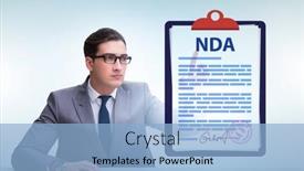  Presentation with concept - PPT theme having businessman-in-non-disclosure-agreement background and a light blue colored foreground