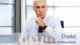  Presentation with chess - Presentation design consisting of businessman in office playing chess background and a sky blue colored foreground