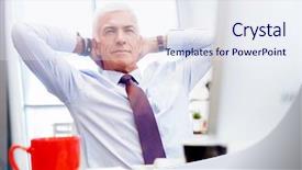  Presentation with office chair - Presentation featuring businessman in office relaxing leaning back on chair background and a sky blue colored foreground