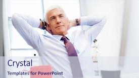  Presentation with office chair - Amazing presentation design having businessman in office relaxing leaning back on chair backdrop and a sky blue colored foreground