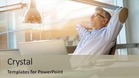  Presentation with office chair - Slides consisting of businessman in office relaxing background and a mint green colored foreground