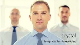  Presentation with office - Presentation theme having businessman in office with team background and a light blue colored foreground