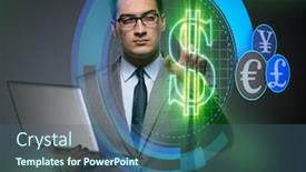  Presentation with trading online - Colorful presentation theme enhanced with businessman-in-online-currency-trading backdrop and a ocean colored foreground