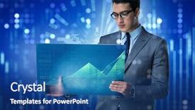  Presentation with trading online - PPT theme featuring businessman in online trading concept background and a  colored foreground