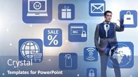  Presentation with trading online - Slide deck having businessman-in-online-trading background and a ocean colored foreground