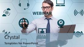  Presentation with concept - Slide deck consisting of businessman in online webinar concept background and a  colored foreground