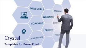  Presentation with concept - Slide deck featuring businessman in online webinar concept background and a  colored foreground