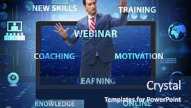  Presentation with online socialization - Theme having webinare - businessman in online webinar concept background and a  colored foreground