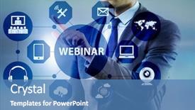  Presentation with online saftey - Audience pleasing PPT layouts consisting of businessman in online webinar concept backdrop and a teal colored foreground