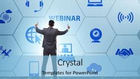  Presentation with concept - Colorful presentation design enhanced with webinare - businessman in online webinar concept backdrop and a  colored foreground